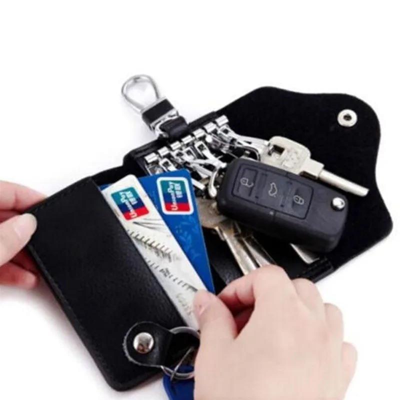 Fashion Simple Key Holder Genuine Leather Wallet Unisex Solid Key Wallet Organizer Bag Car Housekeeper Wallet Card Holder