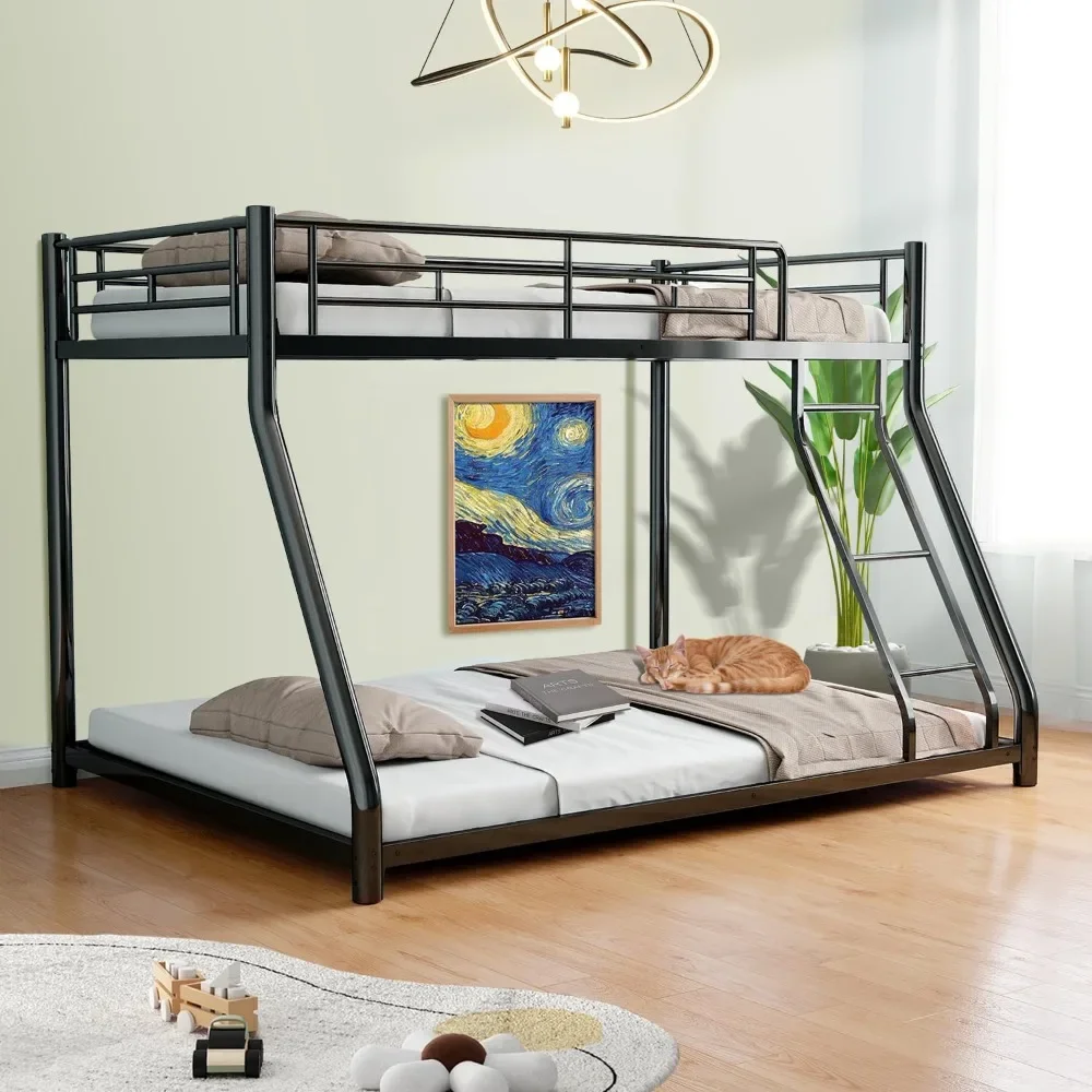 

Bunk Bed Twin Over Full Size, Twin Over Full Bunk Beds with Ladder & Guardrail Heavy Duty Bunk Beds Frame for Teens Adults Dorm