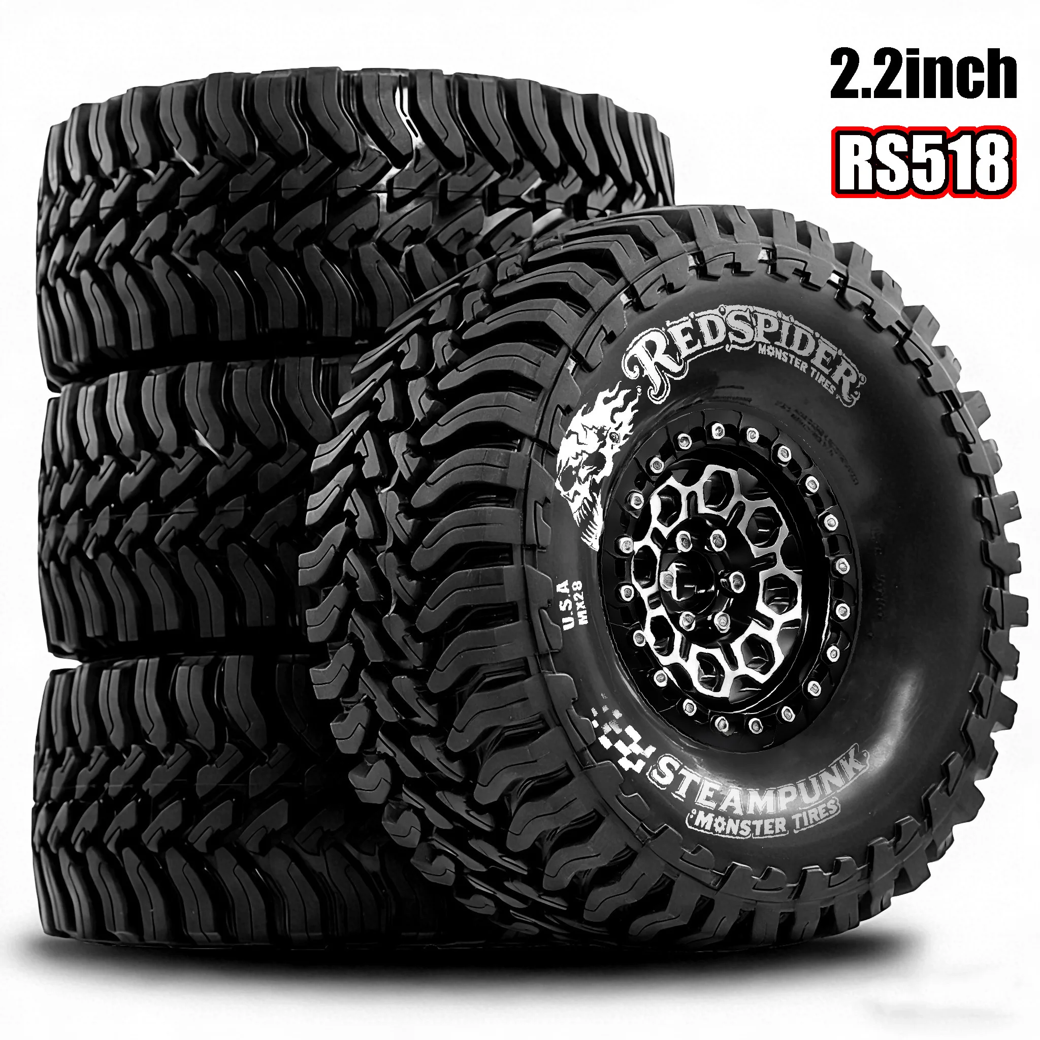

2.2 Beadlock Wheels and Tires OD 5.2'' for 1/10 TRX4 SCX10 Capra AMG 6x6 Gen8 Everest Gen7 Pro RC Crawler