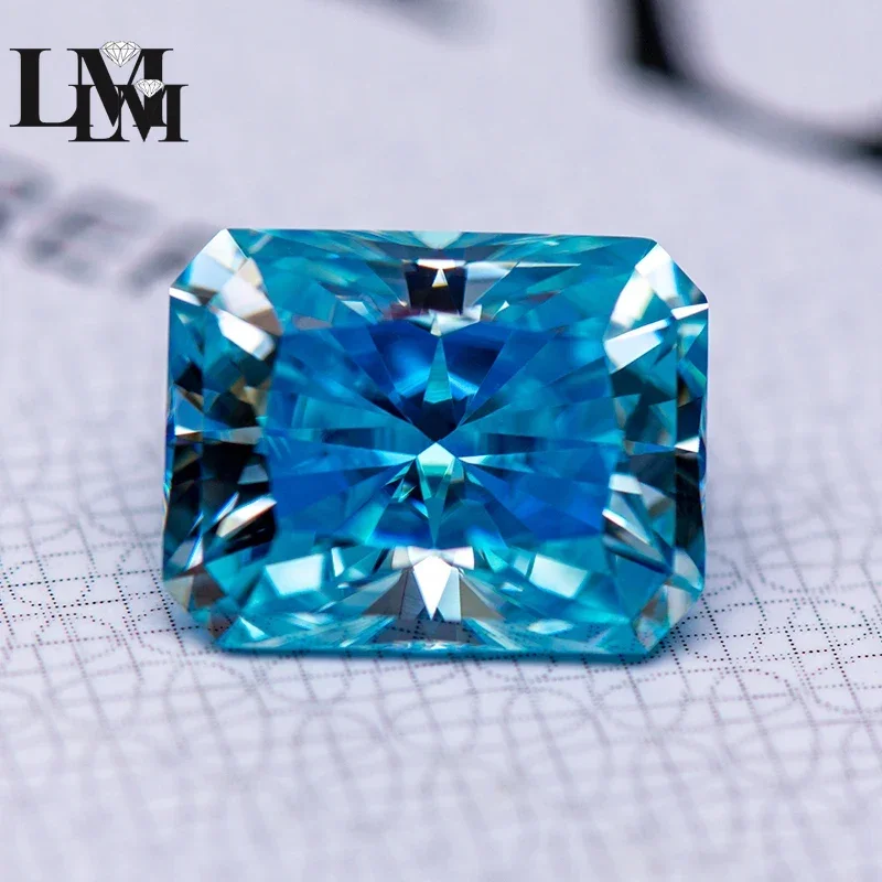 Moissanite Stone Radiant Cut Aquamarine Color Lab Grown Diamond For Charms Woman Jewelry With GRA Certificate Free Delivery