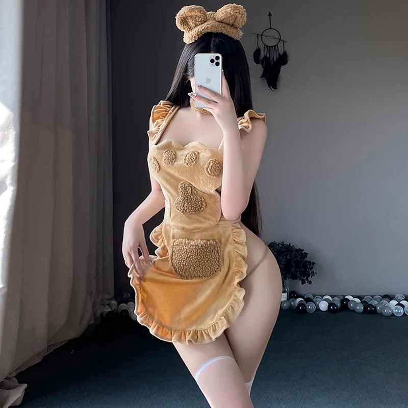 Sexy Maid Cosplay Costumes Women Halloween Naughty Cute Bear Girls Roleplay Outfit Erotic Lingerie Dress Suit Sex Porno Uniform