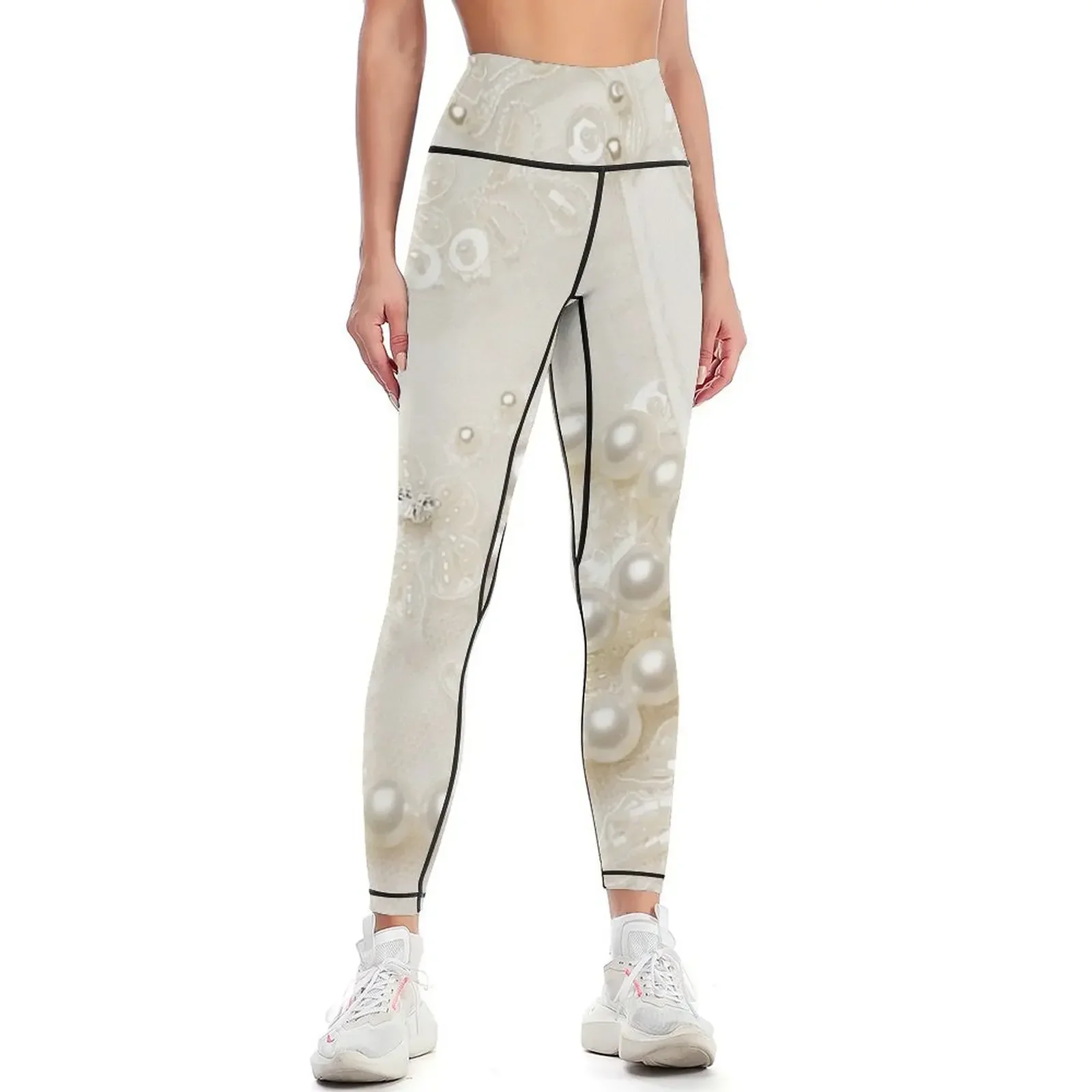 

White wedding lace and pearls Leggings Sports pants woman Leginsy push up Tight fitting woman sports woman gym Womens Leggings