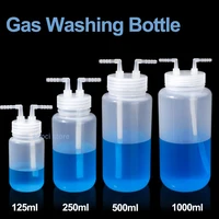 Botella de lavado de 125ml/250ml/500ml/1000ml, cilindro de lavado de gas de plástico transparente PP de polietileno, para dispensar laboratorios de líquidos