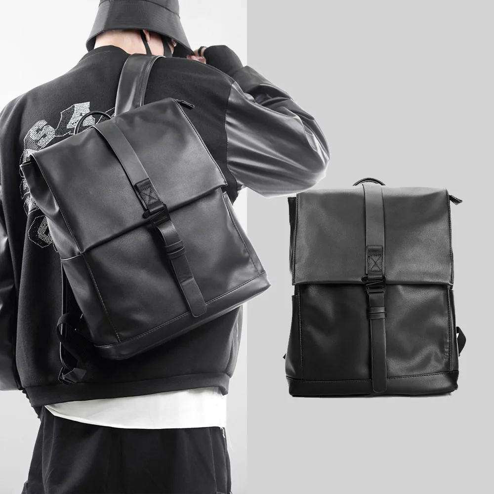 Student Bag Men Backpack Briefcase Luxury Brand Men's Trendy Leather Schoolbag Male Handbag New Motorcyclists Laptop Man Travel