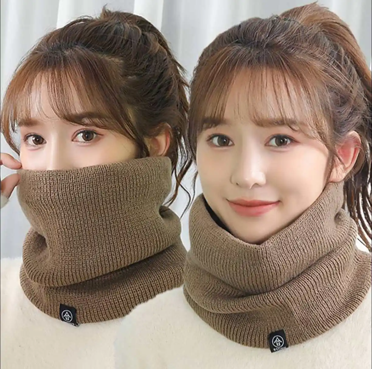 وشاح شتوي سميك من الصوف، لتدفئة الرقبة للجنسين، على الطراز الكوري، متعدد الاستخدامات للرياضات الخارجية وركوب الدراجات ومقاوم للبرد #2