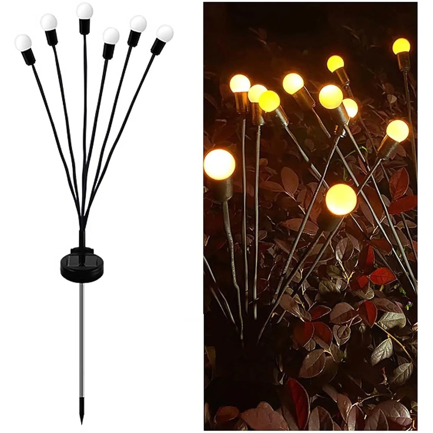 2 قطعة 6-Light أضواء الشمسية الشمسية مصباح حديقة النجمي يتمايل اليراع مصابيح مصباح للطاقة الشمسية ديكور خارجي لمسار ساحة الفناء