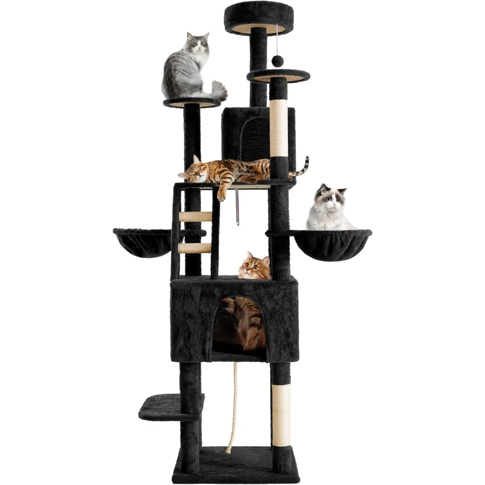 

75.5" Cat Tree Tower for Indoor Cats Large Adult, Tall Modern Cat Tree for Big Cats, Plush Multi-Level Cat House with Scratching