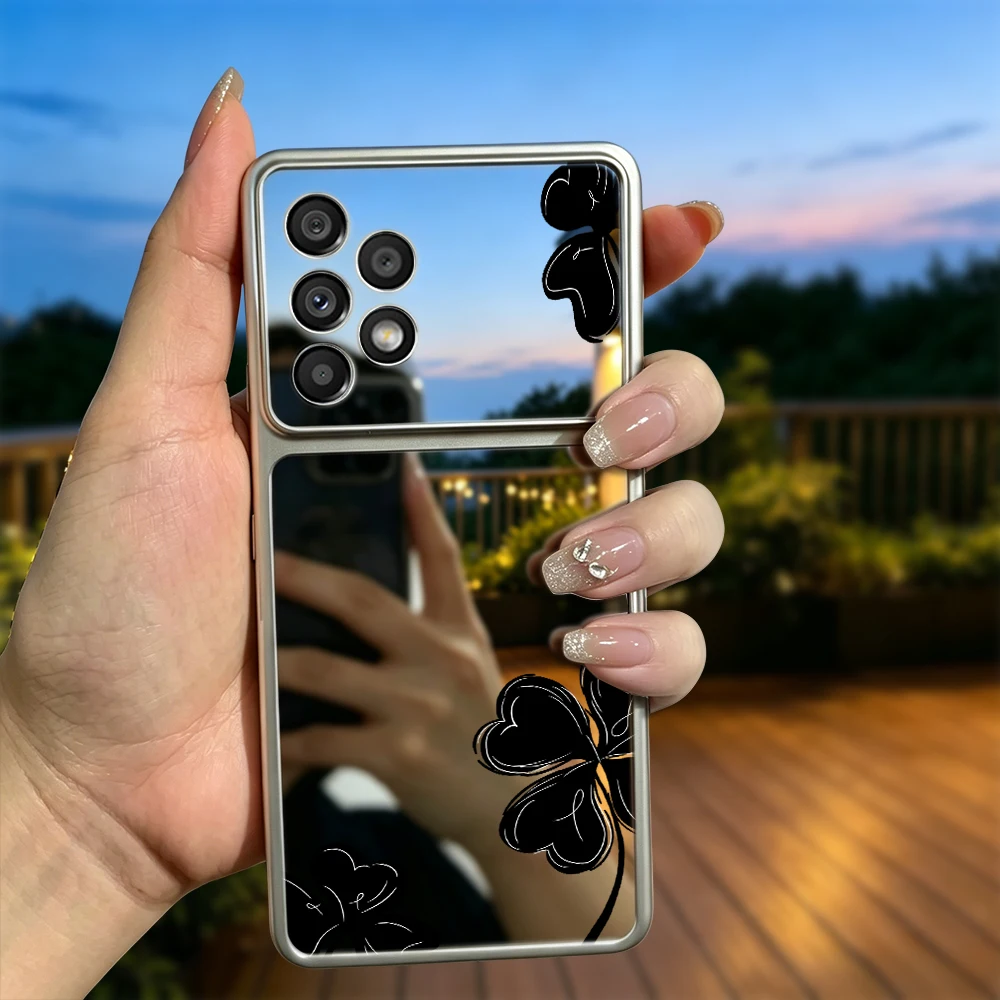 Mirror Phone Case For Samsung Galaxy A05 A06 A07 A13 A14 A15 A16 A17 A23 A24 A25 A26 A27 A33 A34 A35 A36 A37 Lucky Leaf