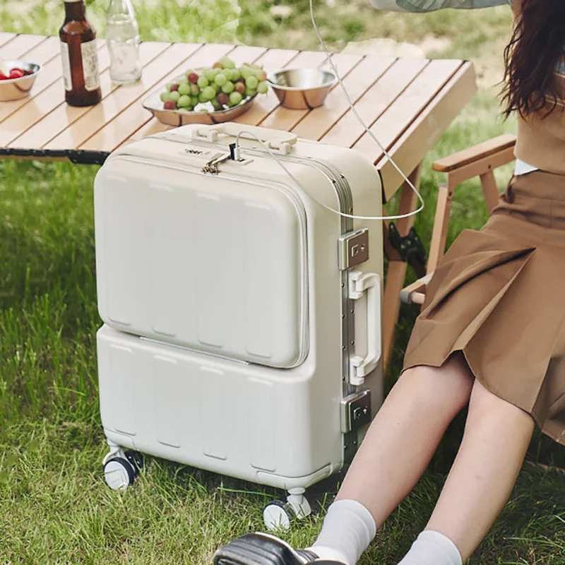 Petite Valise d'Embarquement Légère et Multifonctionnelle pour Femme, Valise de Voyage avec Cadre en Aluminium et Mot de Passe, 20 Pouces