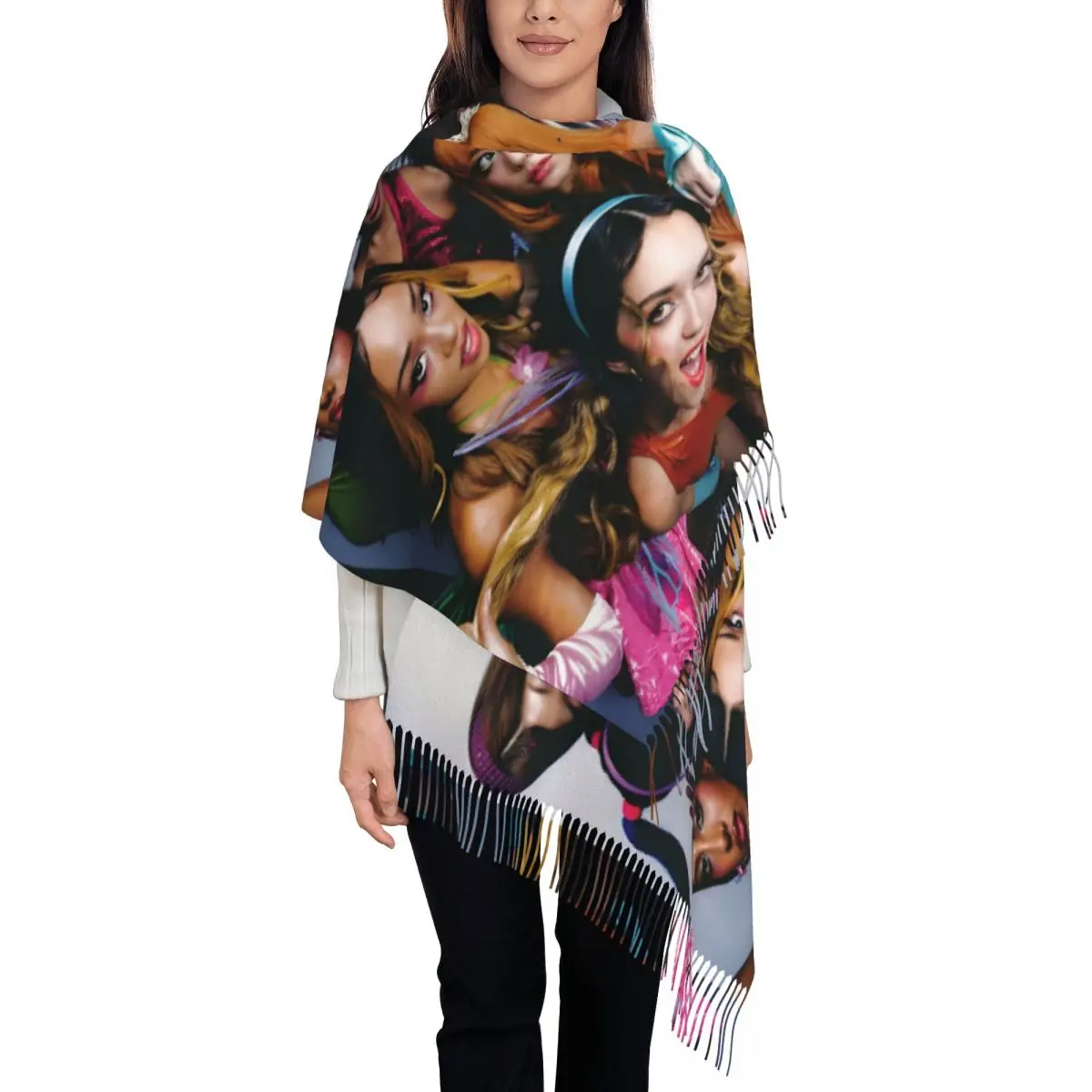 

Женский шарф с кисточками Katseye Kpop Idol, длинная мягкая теплая шаль, кашемировый шарф Gabriela, повседневная одежда