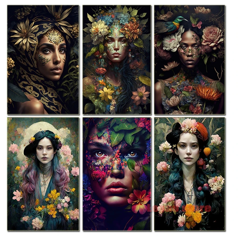 Full Drill Fantasy Flowers Woman Diamond Painting Botanical Girl New 2023 Cross Stitch Kits Mosaic Landscape Rhinestones S913