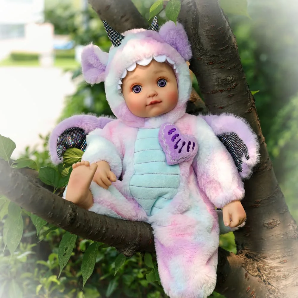 Cloveray Little Flying Dragon Purple 18-inch Reborn Doll Soft Cloth Body Lifelike 46 cm Soft Advanced Painted Skin Winged Baby