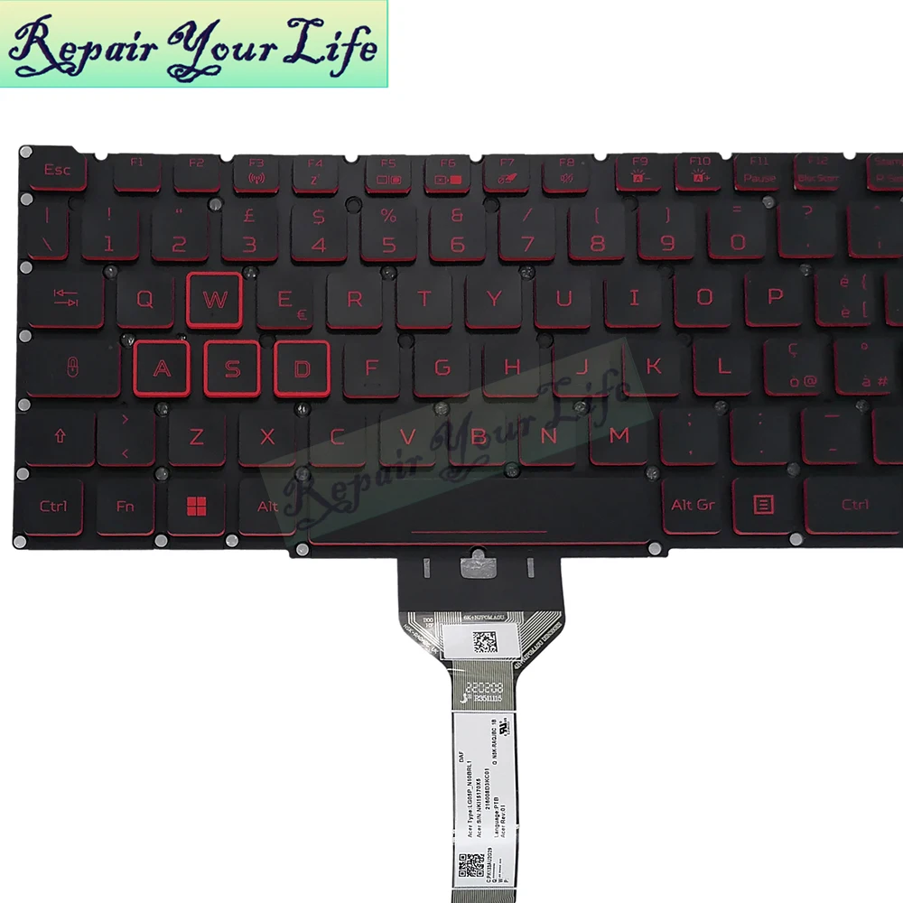 PT-BR Red Backlit Keyboard for Acer Nitro AN515-55 AN515-56 AN515-57 AN517-52 AN517-53 Italian Keyboard Backlight LG05P_N14BRL