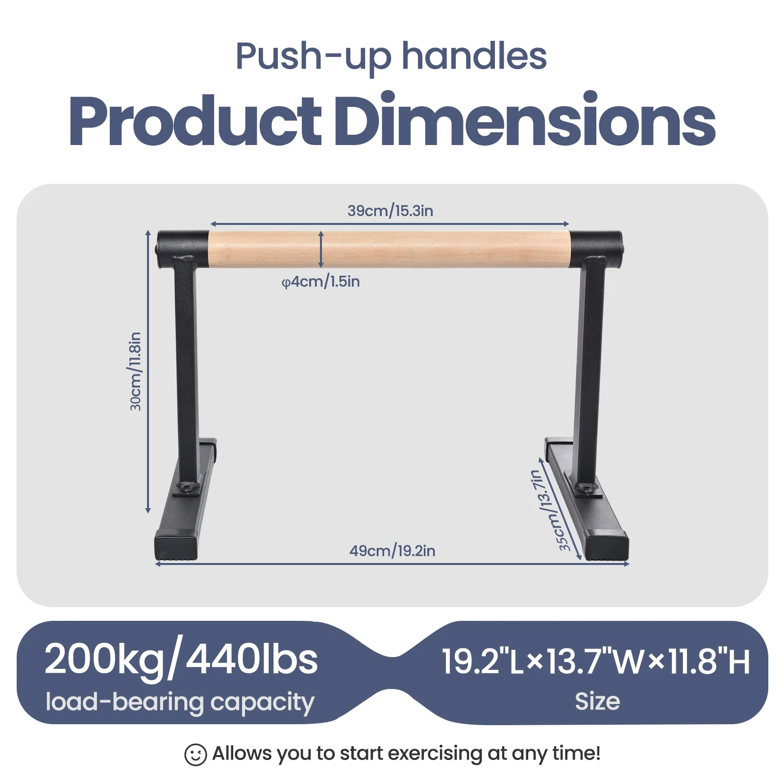 2 Stück Liegestützgriffe, Holz-Liegestützstangen für Calisthenics-Krafttraining, Liegestützgriffe aus massivem Holz mit Metallrahmen, hochbelastbare Stützen, 200 kg Tragkraft, ergonomischer Griff, Heimfitnessgerät für Bodenübungen. – Detail 2