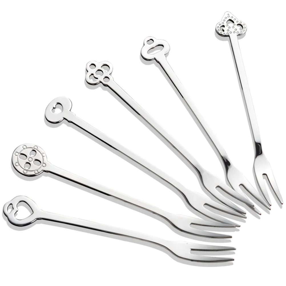 

6Pcs Stainless Steel Fruit Forks Non-Repetitive Handle Pattern Salad Snack Dessert Kitchen Supplies Fruit Forks