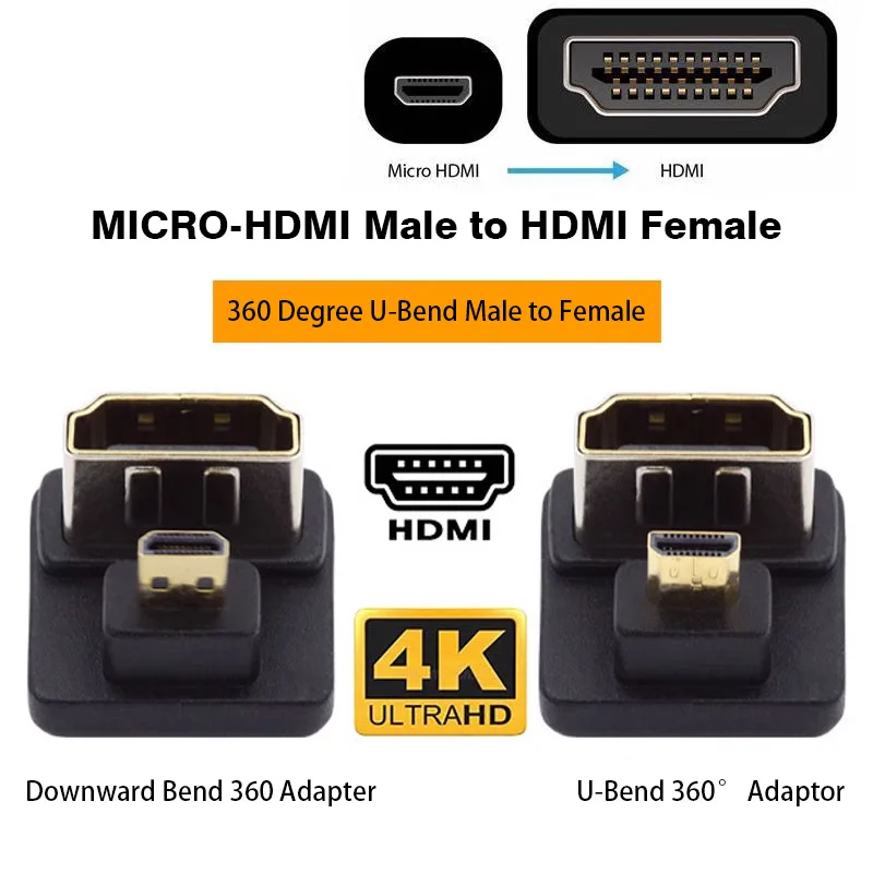 Micro Hdmi Naar Hdmi U Type 1.4 Draagbare Monitor 360 Graden Draai 4K Overdracht Hoofd Audio En Video 360 Up En Down Draai Adapter