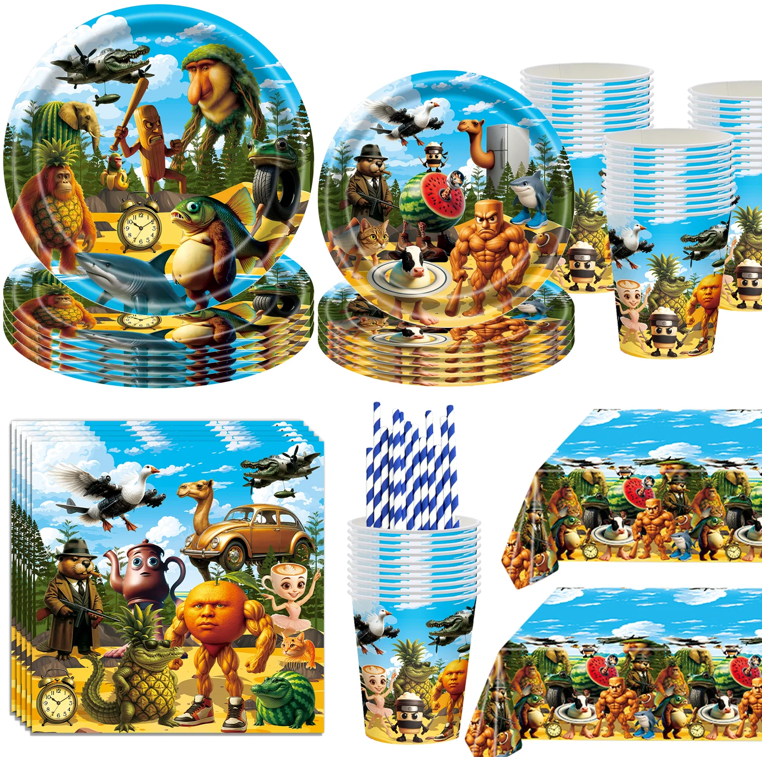 Tung Tung Sahur Tralalo Geburtstagsfeier Einweggeschirr Pappbecher Teller Ballon Kinder italienisches Gehirnrot Babypartyzubehör