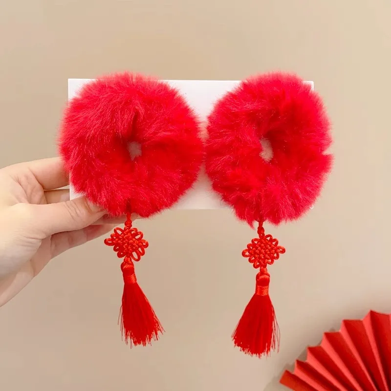 

Red Children's Bow Hairpin Girl's New Year Headwear Chinese Style Hanfu Accessories Hair Clip Hairpin Headwear