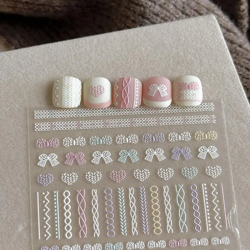 1 قطعة القوس القلب الحب ملصقات الأظافر ذاتية اللصق تنقش الحياكة القوس مسمار الفن زينة الشارات الإكسسوار #3