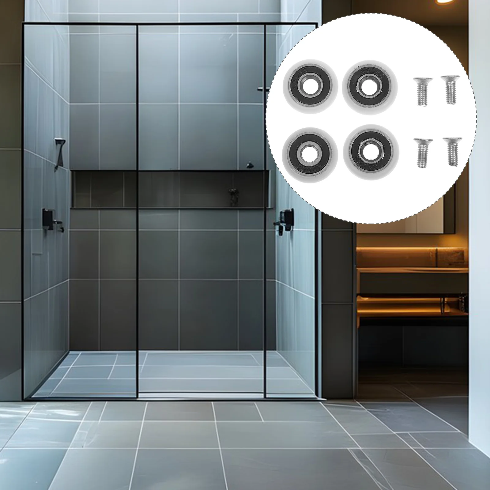 

4pcs Shower 19Mm Bathroom Pulley Replacement Glass Door Runners Durable Smooth Operation Twin Wheels Sliding Glass Door Roller