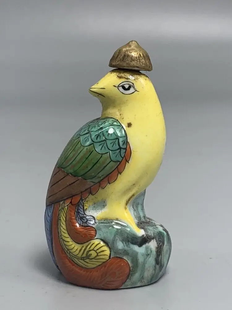 

Excellent Enamel Porcelain handmade peacock phoenix statue Snuff Perfume Bottle