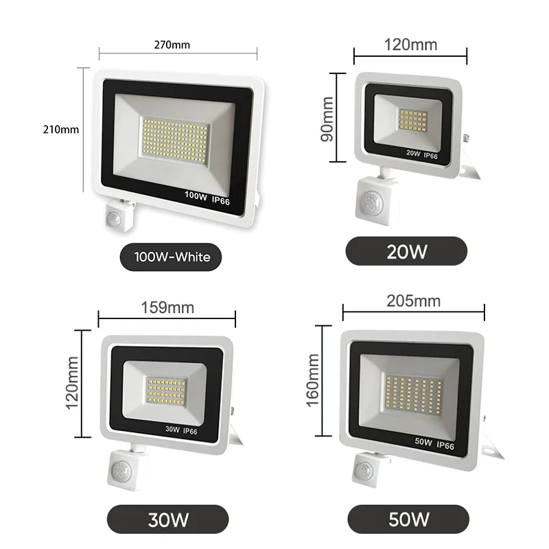 Luz de inundación LED con Sensor de movimiento PIR para exteriores, foco de proyector impermeable IP66, AC220V, 100W, 50W, 30W