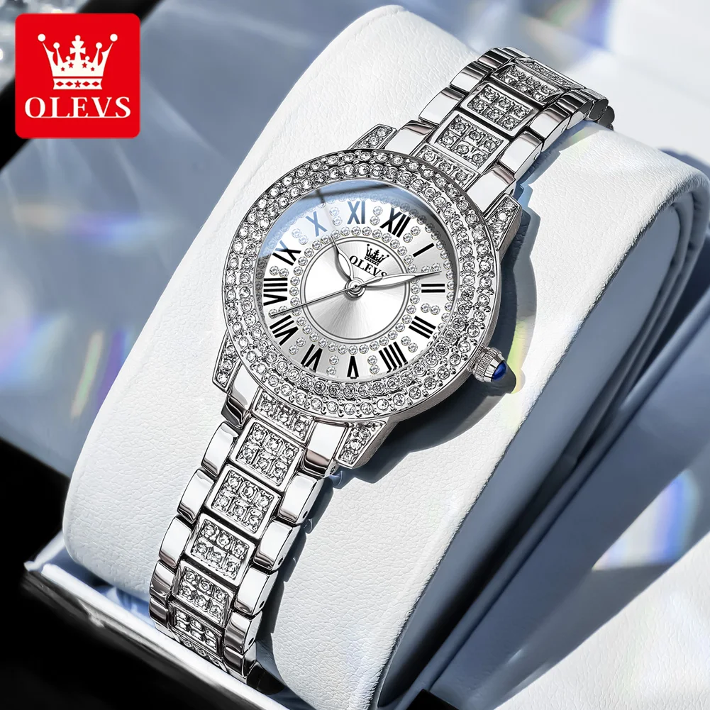 OLEVS 9943 Women Brand Watch Fashion Inlaid Diamond Roman Waterproof Watch Luxury Dress Women Quartz Watch Bracelet Reloj Mujer