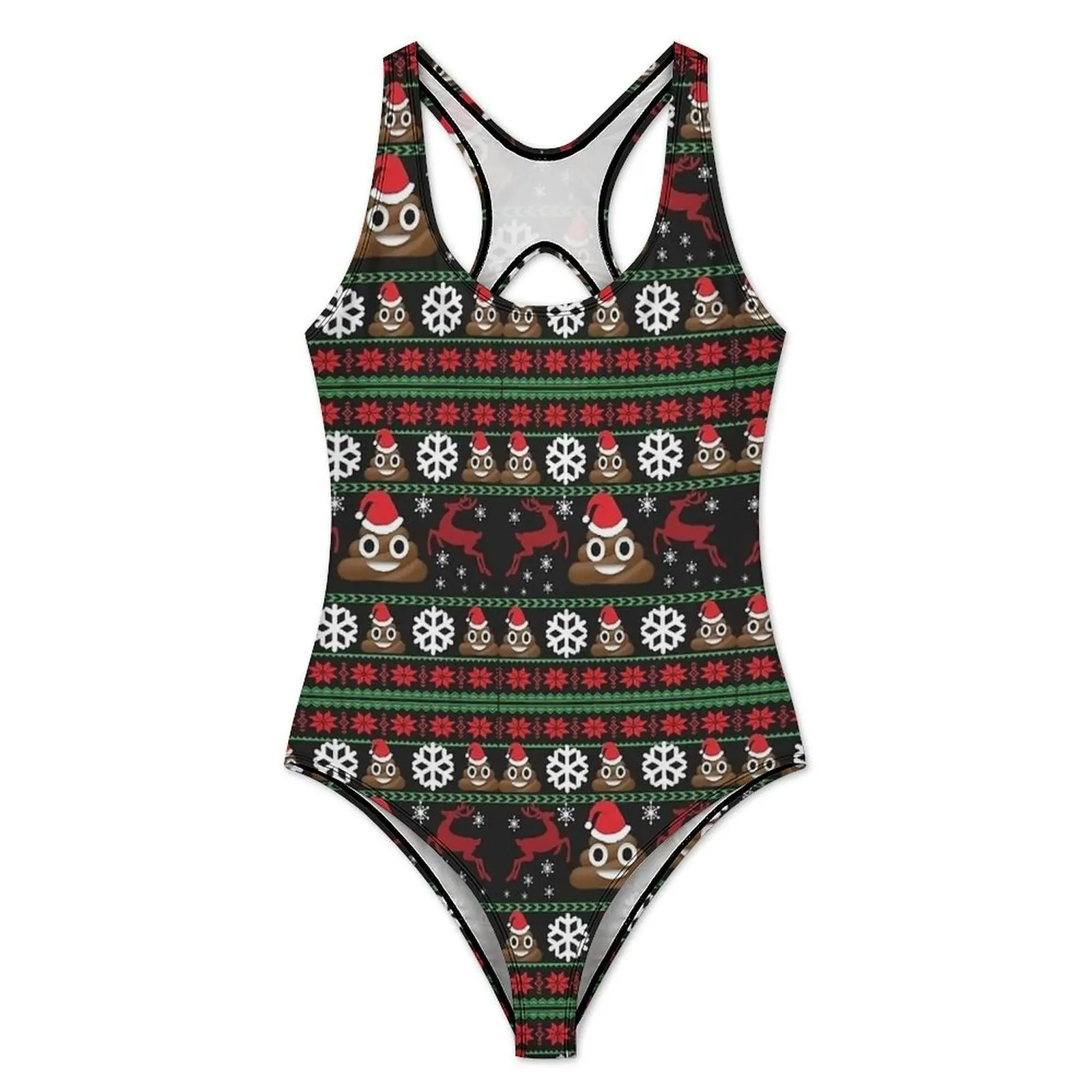 Funny Poop Christmas Gifts Ugly Christmas Swimsuit Sexy  One-Piece Swimwear Push Up Swimsuits Vintage Holiday Rave Monokini image 2