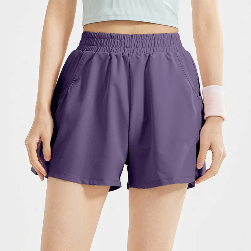 

Women High Waist Sport Shorts Fitness Cycling Yoga Athletic Running Shorts With Two Pockets Ladies Soft Fashion Sportswear