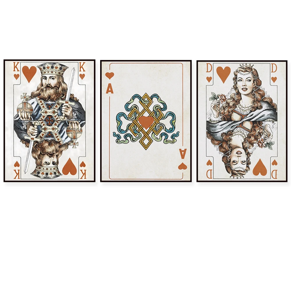 Ace of Spades, King of Spades, Queen of Clubs, King of Hearts print, vintage playing card king art game room decoration poster