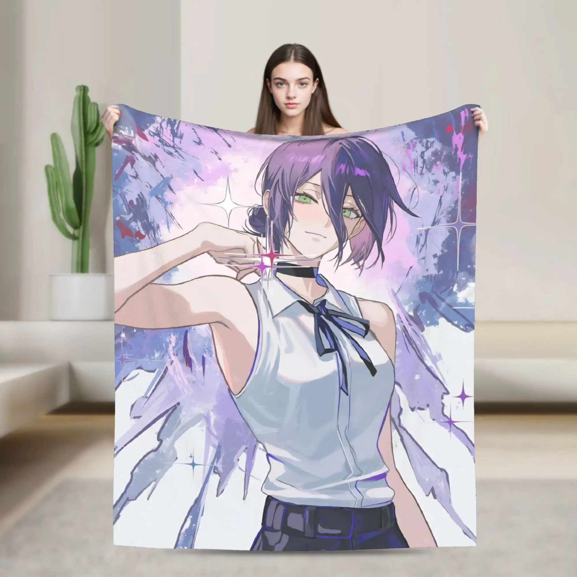 Reze Anime Girl Blankets C-Chainsaws Plush Vintage Warm Throw Blanket for Chair Covering Sofa Autumn/Winter