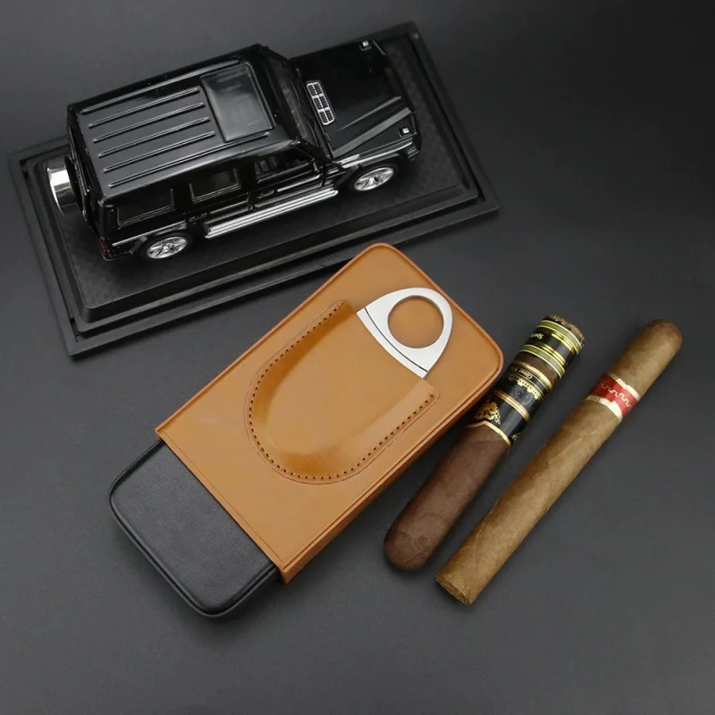 

2026 New Travel PU Leather Cigar Box Storage of 3 Cigar Portable Cedarwood Humidifying Cigar Holder