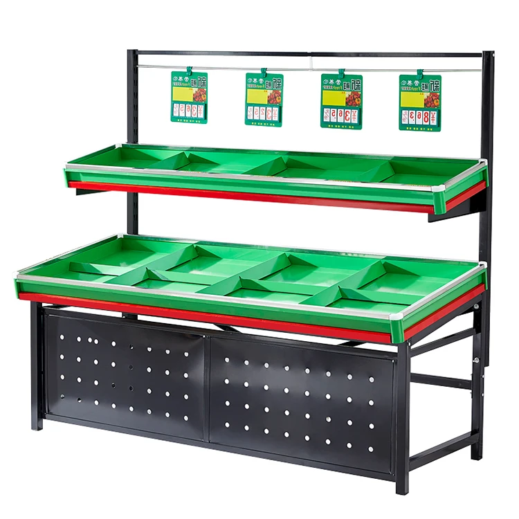3 Tier Supermarket Vegetable Fruit Rack Display Shelf Metallic Light Duty Customized Wood Store Style Stand Surface Packing Type