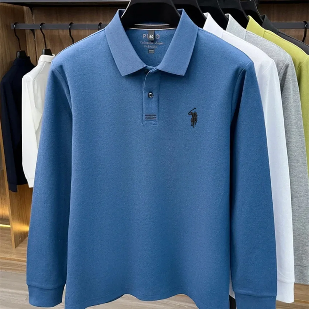 2026 neues 100% reines Baumwoll-Poloshirt der High-End-Marke für Herren, langärmelig, Herbstmode, luxuriöse Stickerei, Golf-Oberteil, Business-T-Shirt – Detail 4