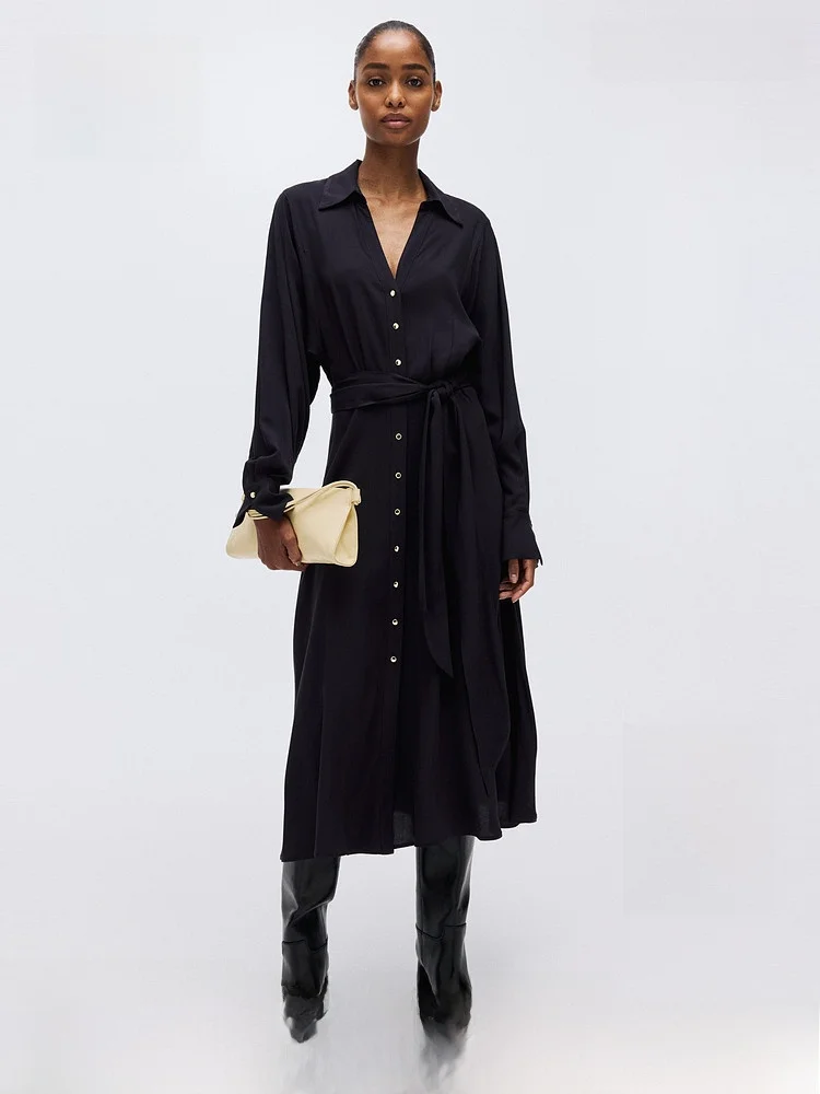 

H&M Women's irt Sle Long Sve Waist Cinched Dr Casual Loose Fit Daily Wear Spring 2026 38835