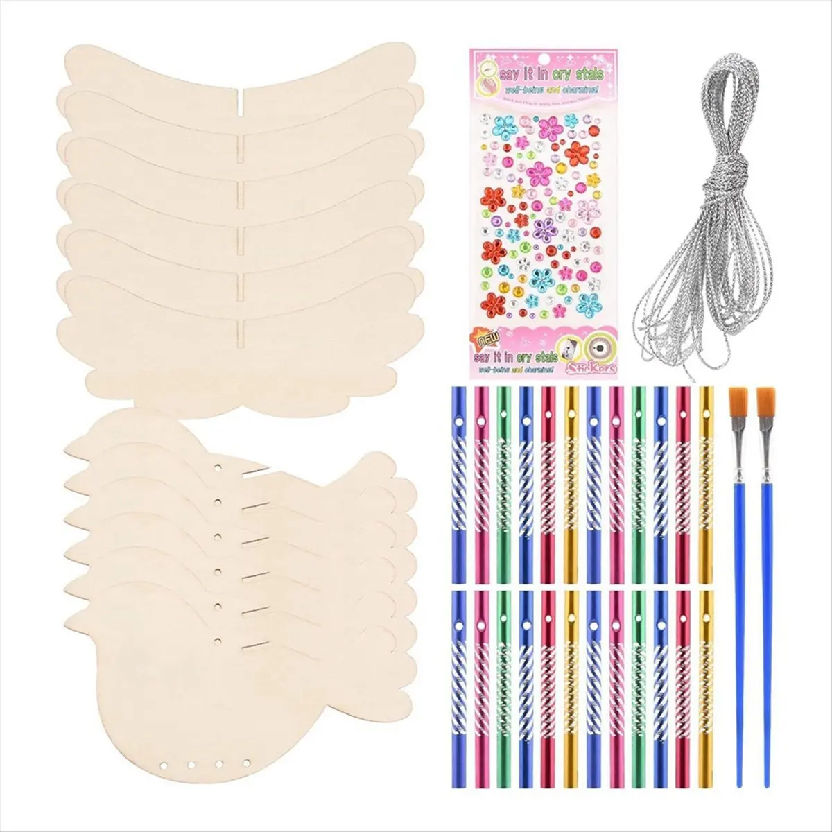 SSR 6 Pack 3D Bird Wind Chime Craft Kit for Kids,DIY Paint and Build Wooden Animal Crafts Set Birthday Gifts for Girls/Boys