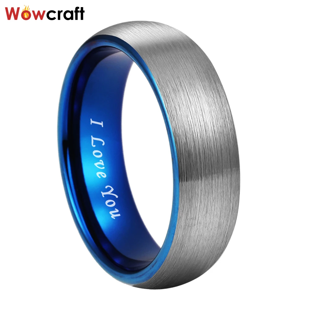 

6mm Blue Dropshipping Tungsten Ring I Love You Engraved Men Women Wedding Band Factory Wholesale Domed Comfort Fit