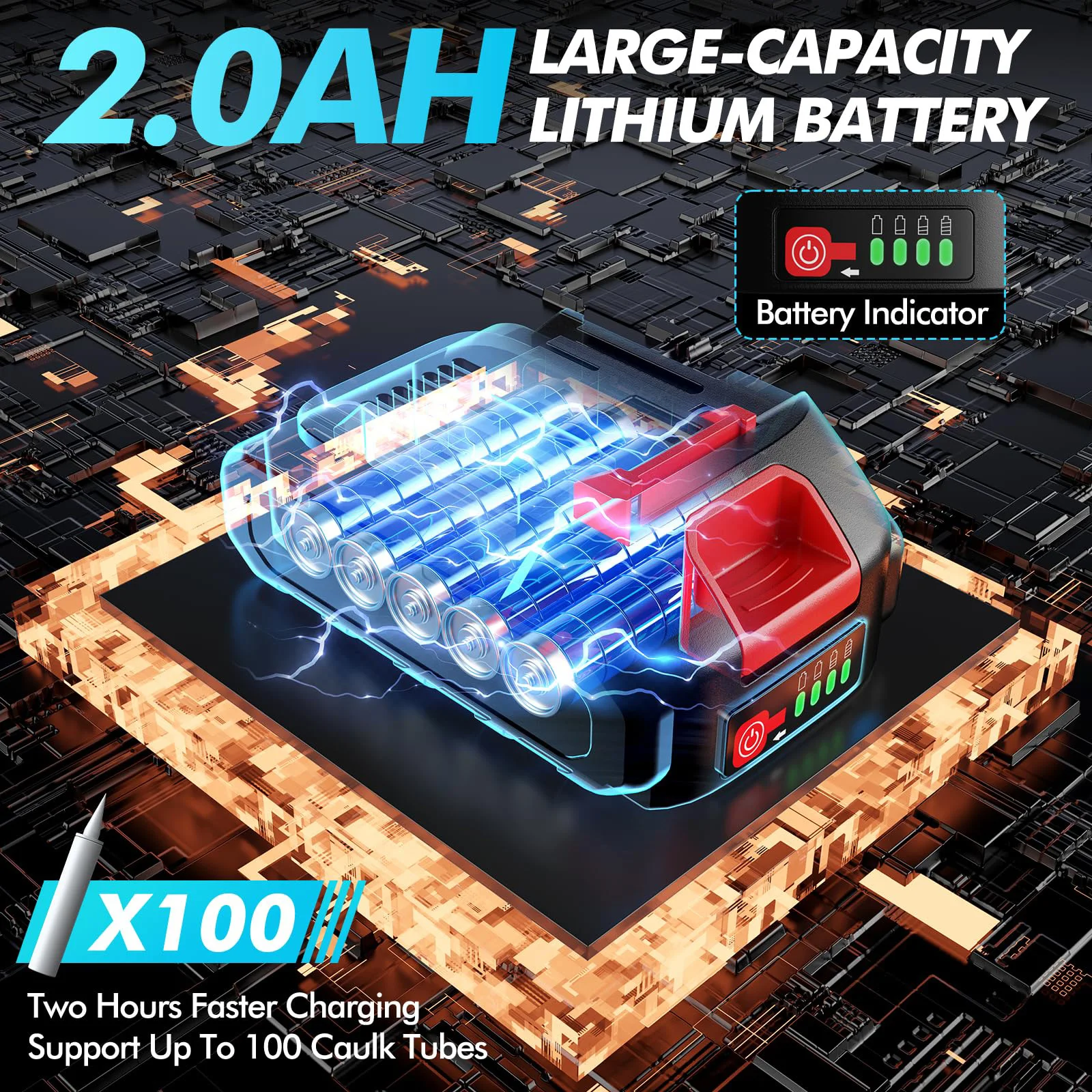 Pistola de calafateo inalámbrica con batería de 21V, retracción automática eléctrica, 10oz/300ml, sin calafateo por goteo para llenado y sellado industriales
