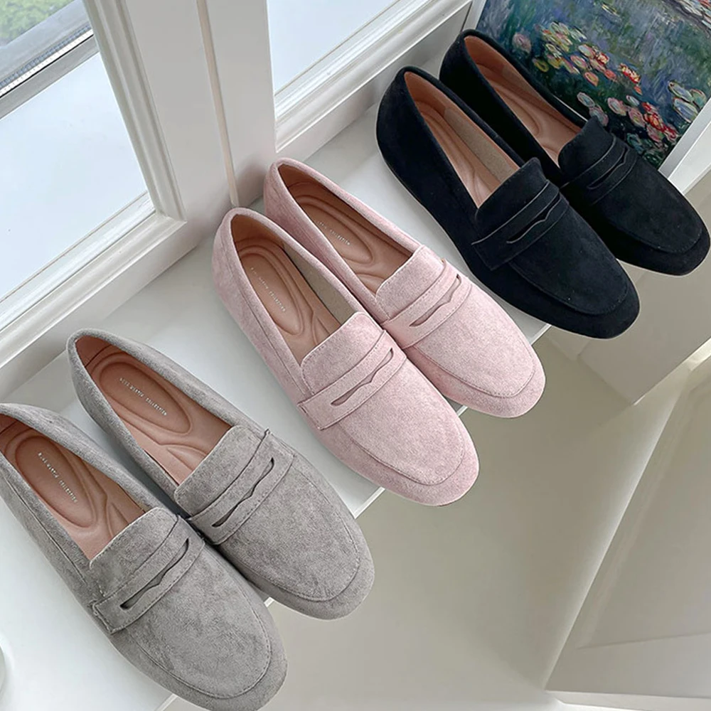 Casual Flock mokasyny damskie płaskie wiosna jesień moda luksusowy projektant brązowy Slip on płaskie mokasyny wygodne buty do jazdy samochodem