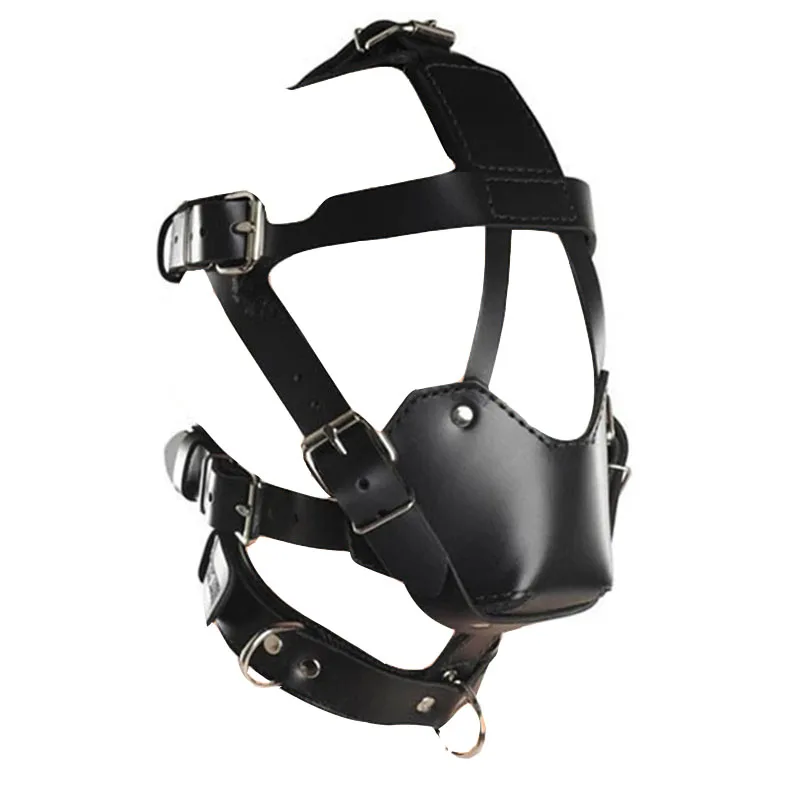 SM Leather Hood Mask BDSM Bondage Harness Gag Muzzle Mask With Ball Mouth Gag Fetish Erotic Slave Restraint Sex Toys For Couples