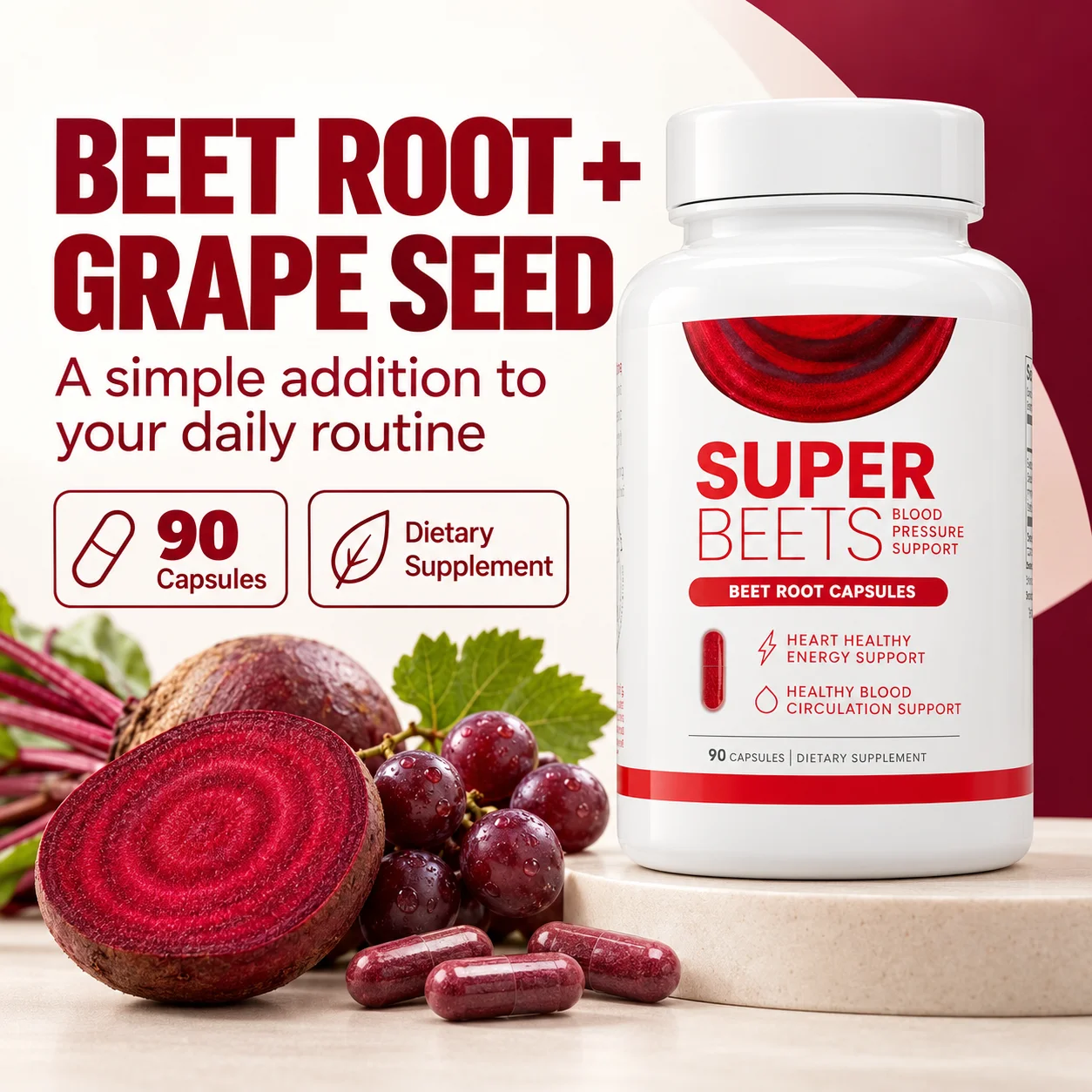 Beet Root Capsules and Grape Seed Extract 90 Count Plant Based Non GMO Gluten Free Caffeine Free Daily Dietary Supplement Adults