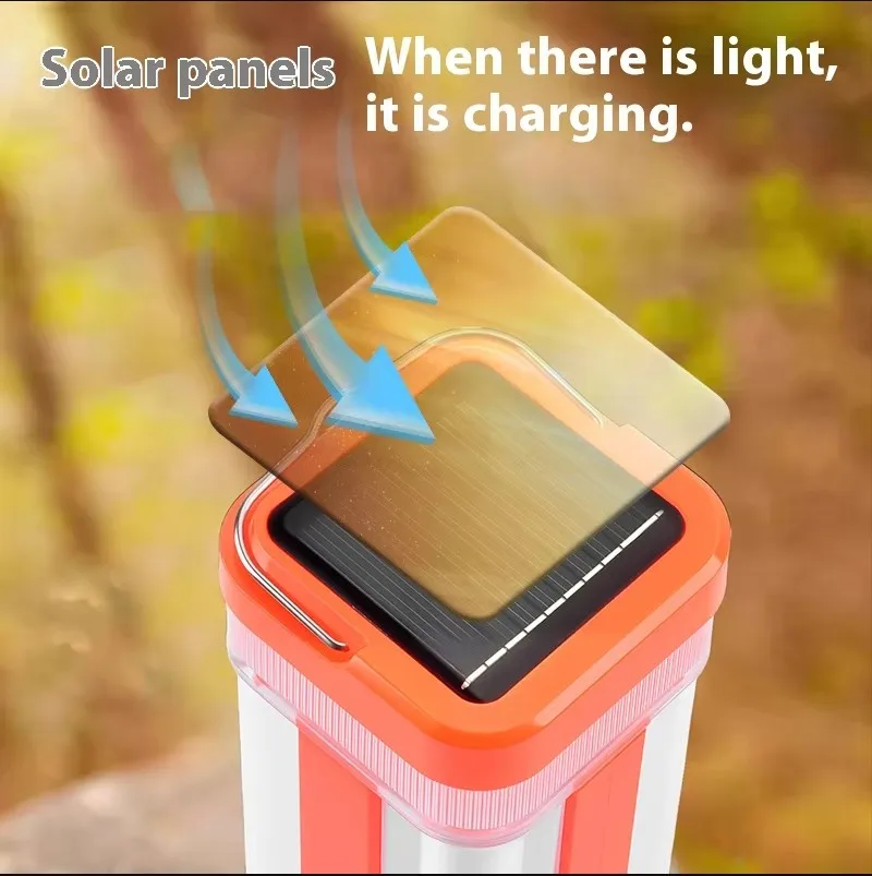 Solar Panel Camping Flashlight Lantern 1200mA USB Emeregency Torch For Hunting Fishing Outdoor Red Green Warning Light customize