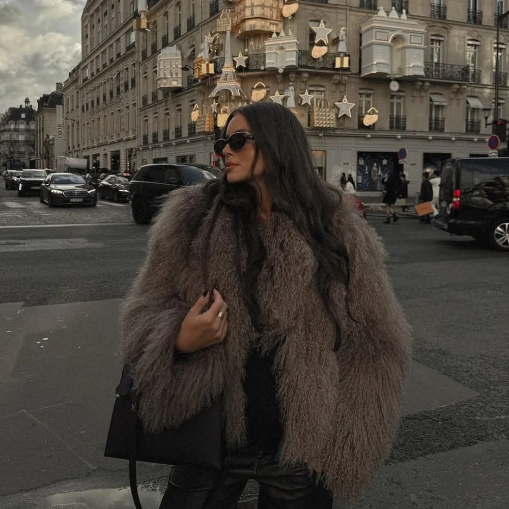 Multi-Color Real Fur Coat Women 2026 Luxury Real Mongolian Fur Jacket Thick Warm Fur Overcoat Female Genuine Fur Coat Women