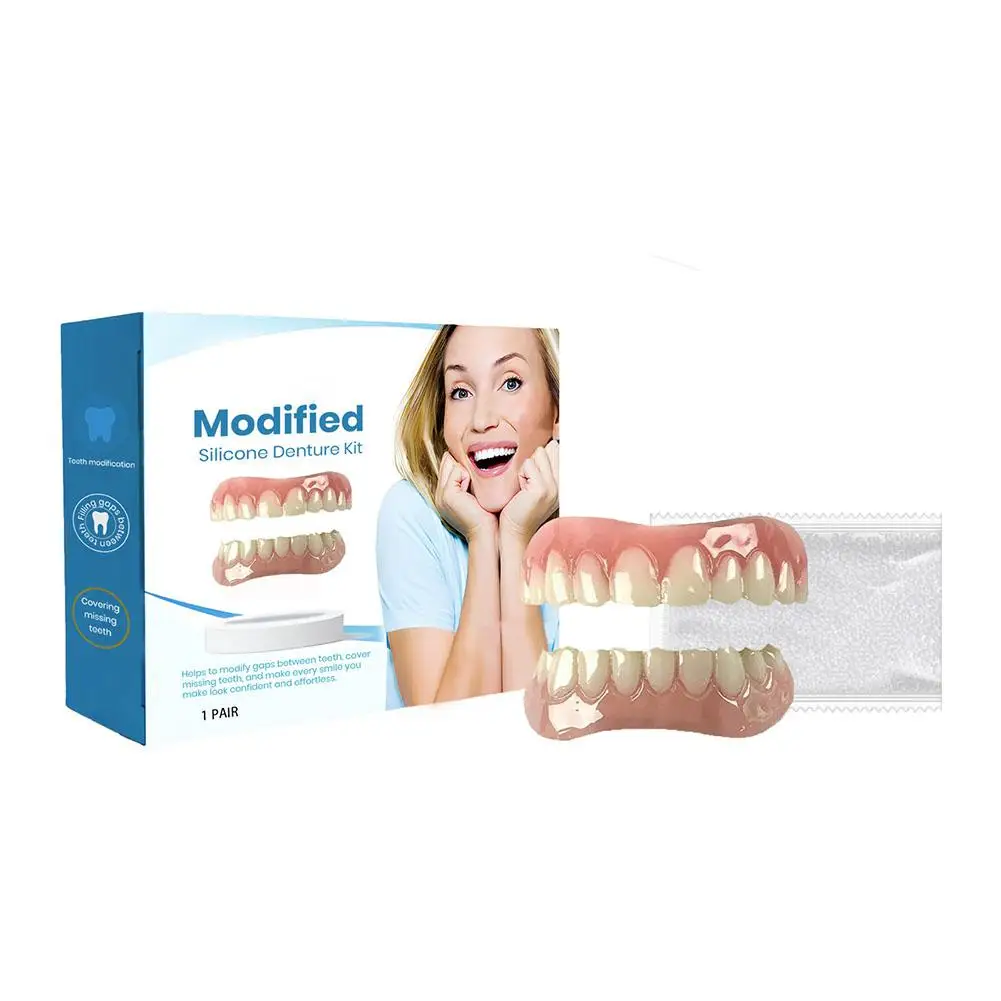 1 par de dentaduras postizas de silicona, acabados superiores e inferiores, ortodoncia simulada, Dental interdental, correctos, pasta de dientes, cuidado Fil Z0F7