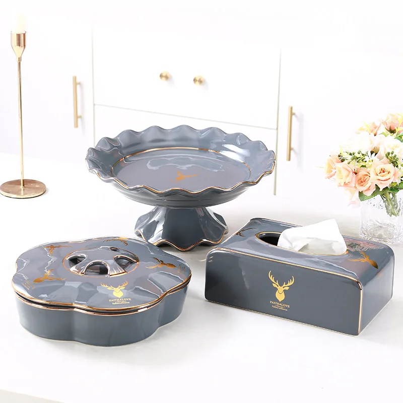 Household desktop fruit plate tissue box ashtray,  light luxury storage box, European-style elk coffee table ornament