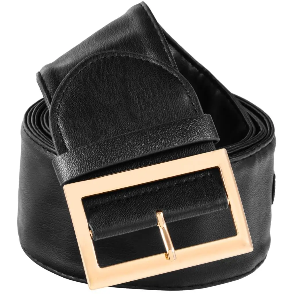 

Pu Leather Belt Solid Black Red White Wide Belt Waistband Golden Alloy Buckle Women Luxury Waist Belts For Dress 112-115cm