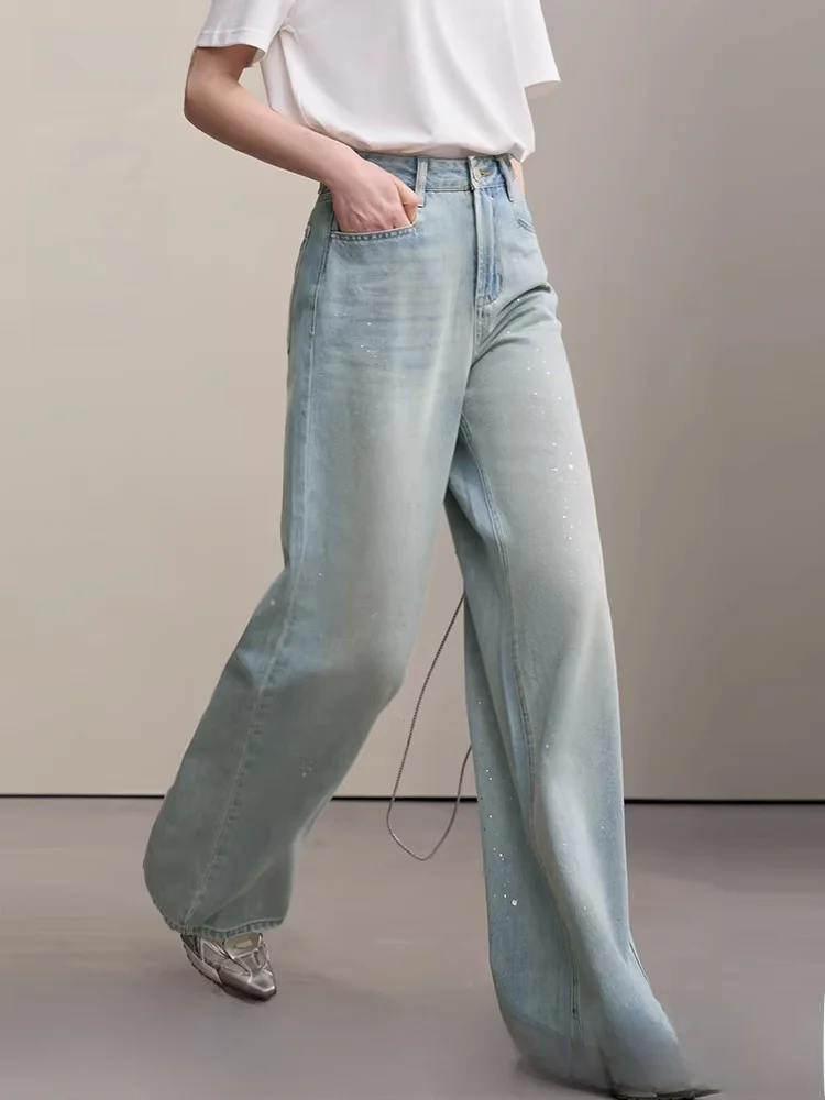 

Новые летние повседневные женские джинсы свободного кроя из хлопка и лиоцелла с широкими штанинами, серебристые, с застежкой-молнией на талии