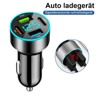 4-Port USB C Car Charger 66 W Mini Car Cigarette Lighter Adapter Dual PD+QC3.0 with LED Voltmeter Car Quick Charger Adapter