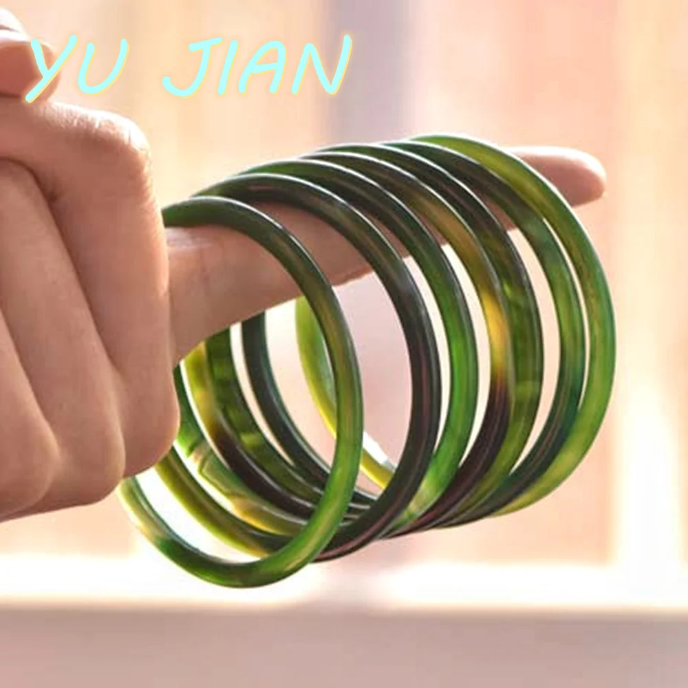 

New Exquisite Thin Round Bar Jade Bracelet Rare Natural Texture Green Chalcedony Bangle Quality Elegant Handring Fine Jewelry