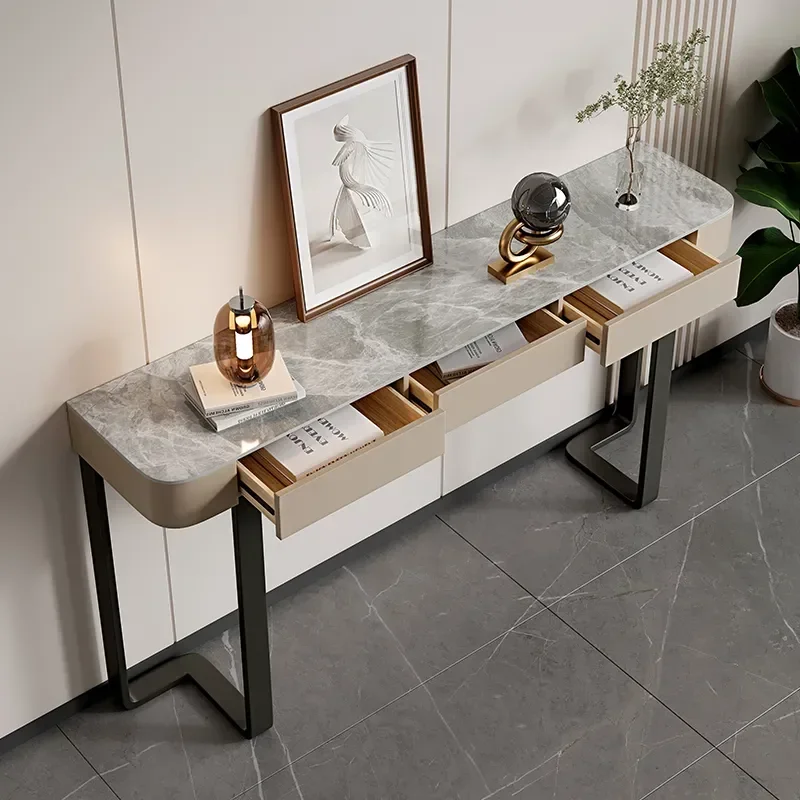 Luxury Glossy Console Table For Hallway Living Room Slate Porch Side Table High-quality Drawer Cabinet Home Furniture 80/100/120